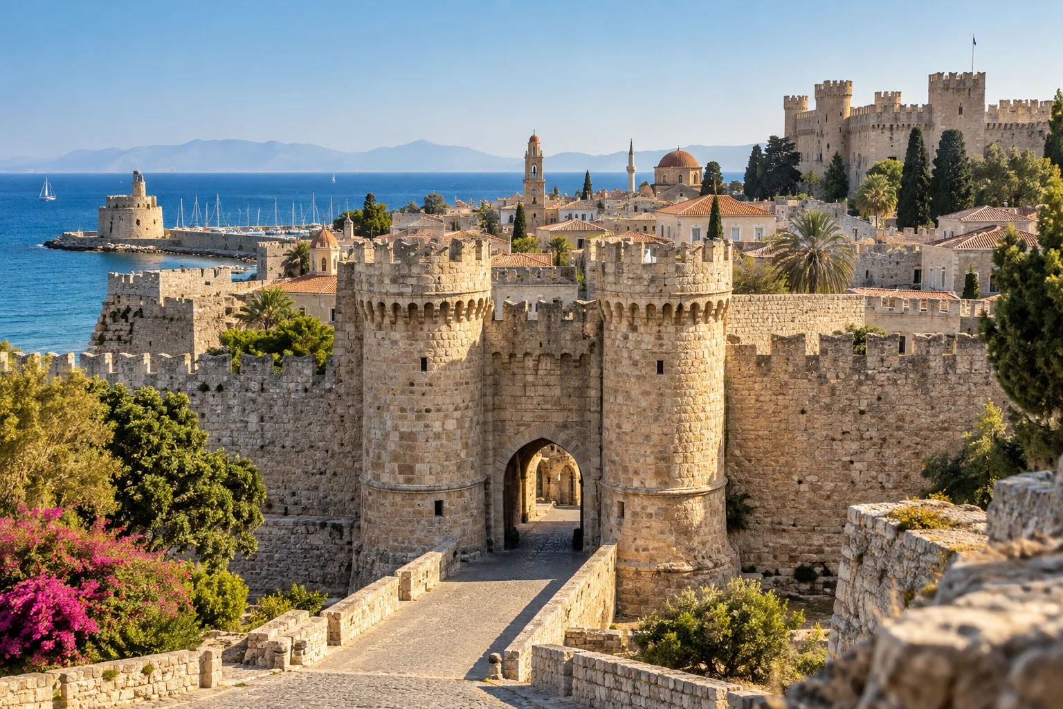 Medieval streets and stone fortifications of Rhodes Old Town